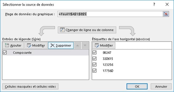 sélection de la plage de données source d'un graphique excel