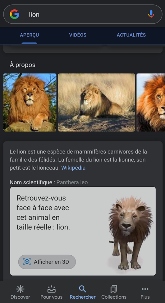 Réalité augmentée SERP Google