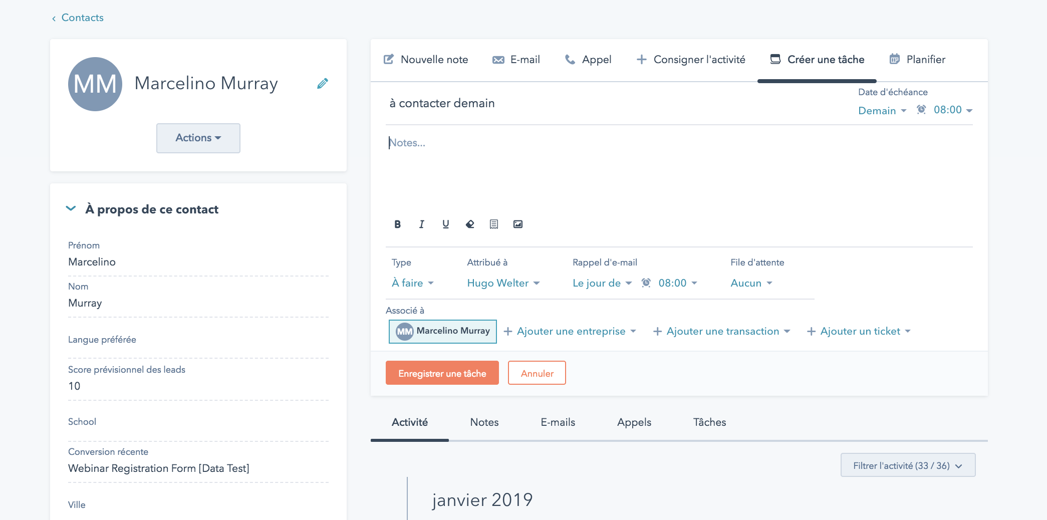 Gestion des tâches HubSpot CRM gratuit
