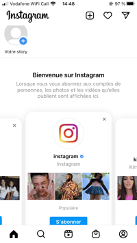 message de bienvenue sur instagram après la première connexion