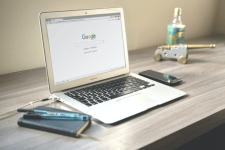 Google opened on a laptop