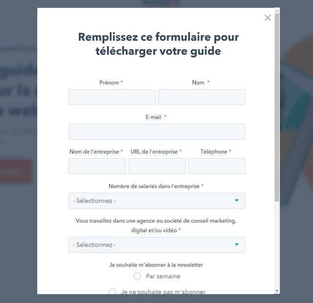 Tunnel de vente - Formulaire Hubspot