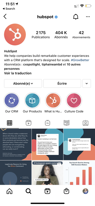 profil Instagram avec des stories à la une