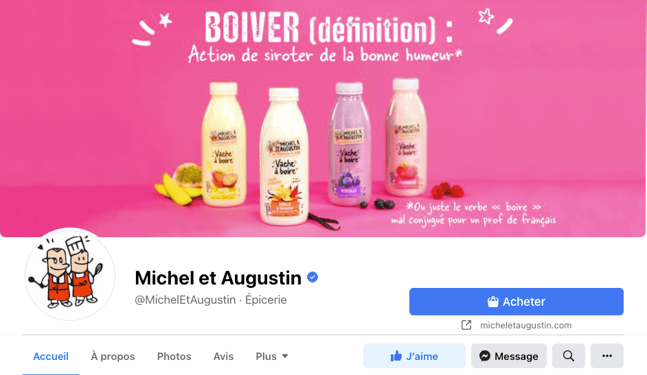 exemple de CTA « Acheter » sur la page Facebook de Michel et Augustin