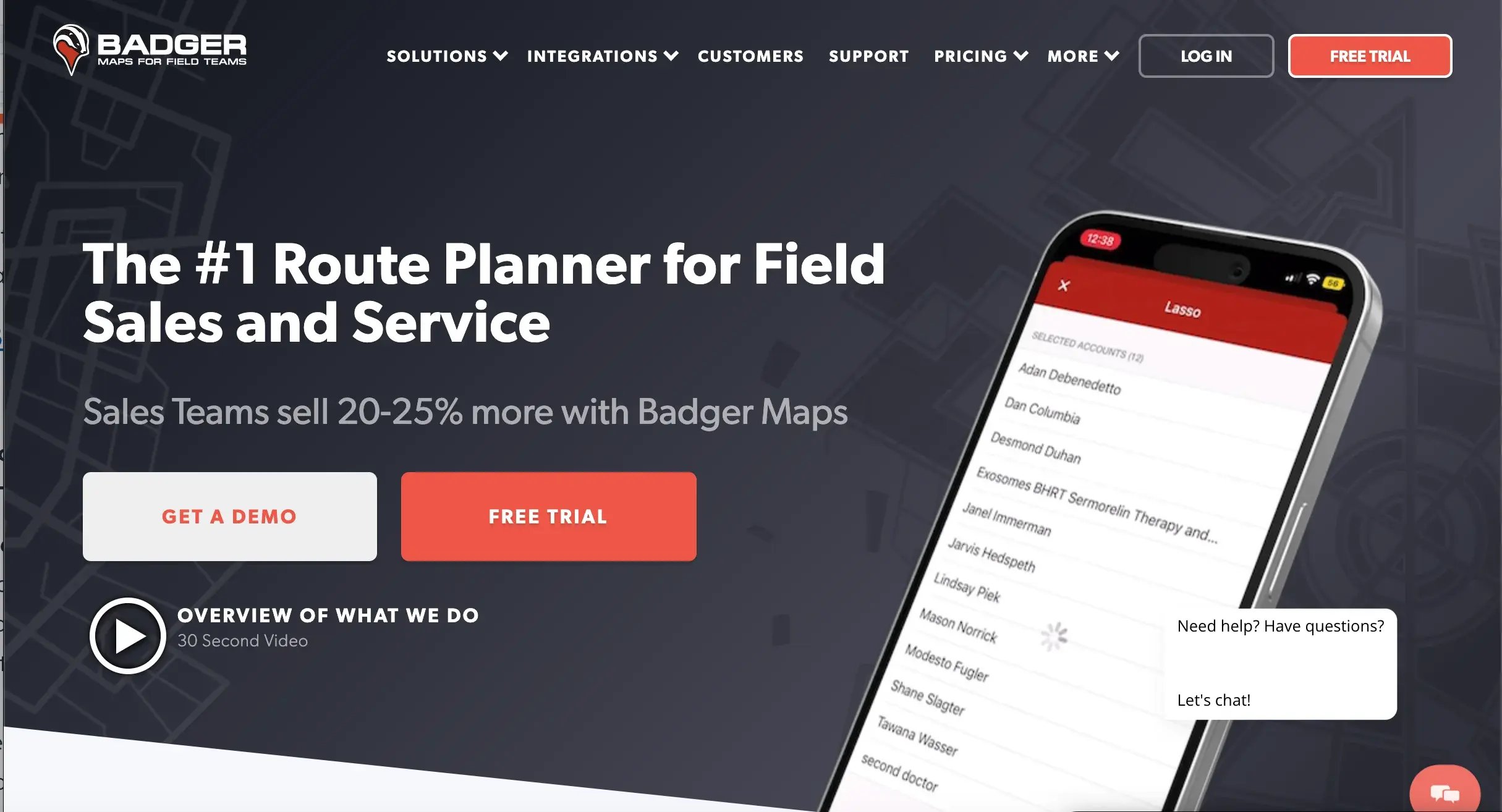 Badger Maps, outils de cartographie commerciale