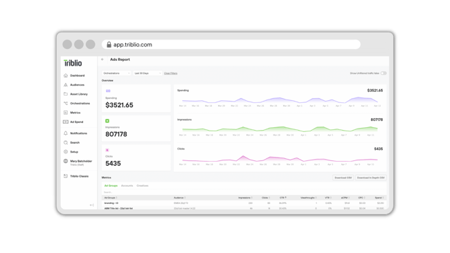 Interface de Triblio ABM dans le navigateur