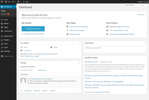 WordPress tableau de bord