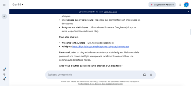 affichage réponse gemini