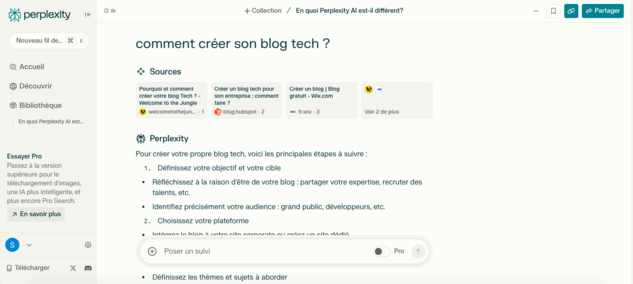 affichage réponse perplexity ai