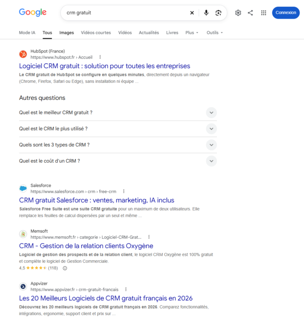 affichage résultats google