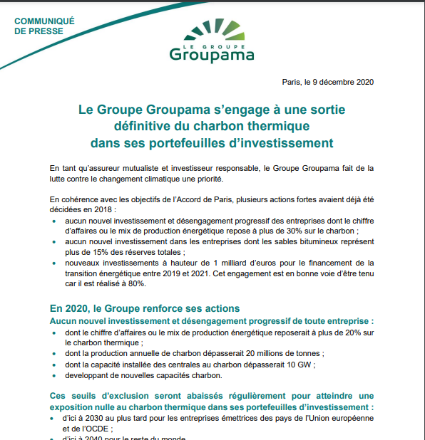 communiqué de presse de Groupama