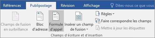 Formule d'appel publipostage Word