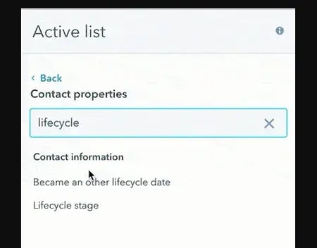 capture d'écran montrant la segmentation par liste intelligente de HubSpot pour l'e-mail marketing dentaire