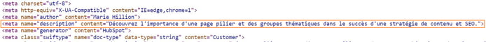 emplacement meta description dans le code source page web