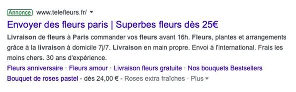 exemple d'nnonce sur google pour fleuriste
