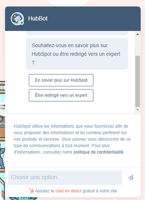 exemple du chatbot sur HubSpot