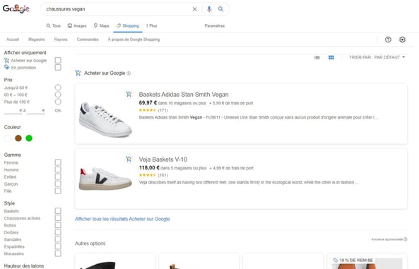 exemple de recherche google shopping