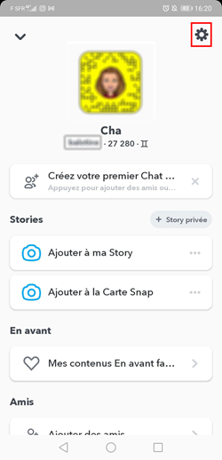 compte snapchat perso réglage