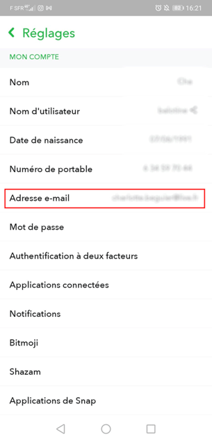 comment ajouter une adresse email compte snapchat pro