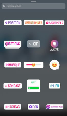 choix de stickers de personnalisation story instagram pour mettre une musique