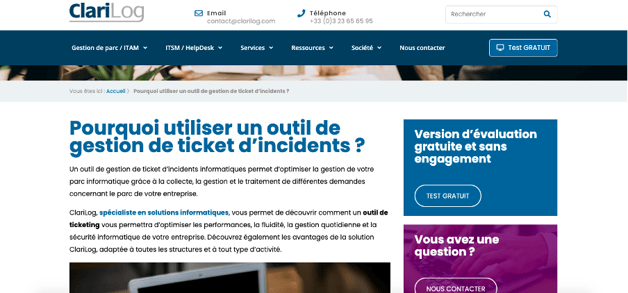 Exemple d'outil de ticketing ClariLog