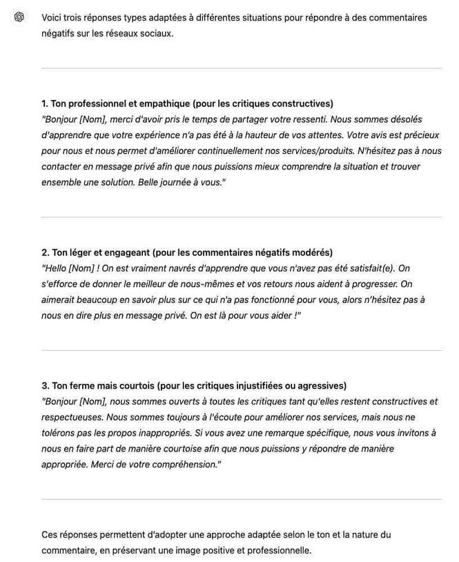 Générer des réponses types pour les réseaux sociaux