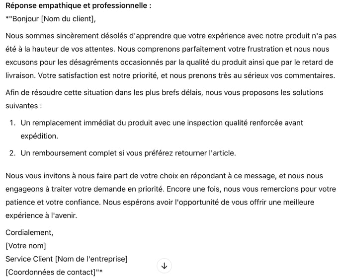 Générer une réponse empathique à une plainte client