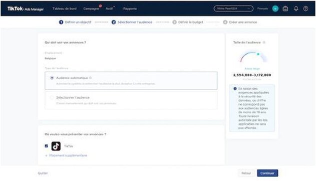 Paramétrage de l'audience pour engager le public cible
