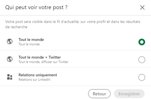 Visibilité du post publié sur Linkedin