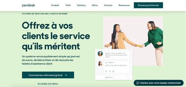 Exemple d'outil de ticketing Zendesk