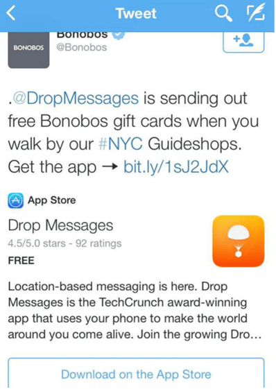 « app card » pour téléchager une application mobile sur Twitter