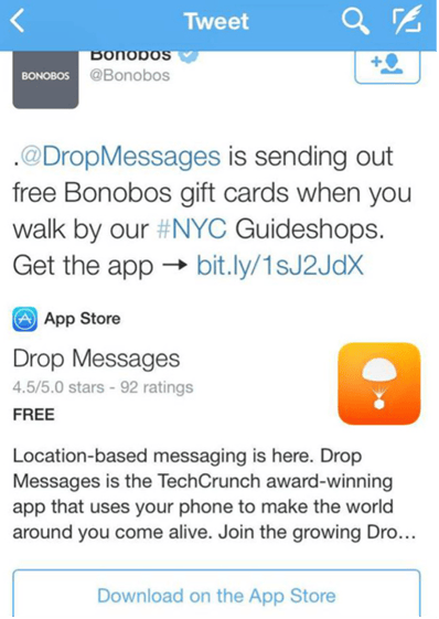 « app card » pour téléchager une application mobile sur Twitter