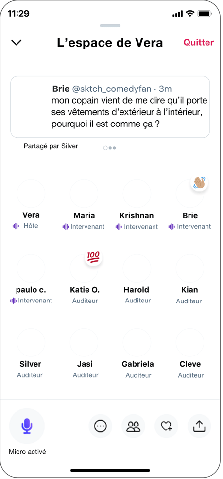 conversation et réaction sur twitter spaces
