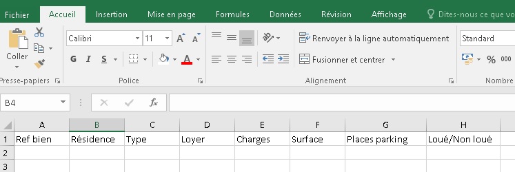 onglet accueil dans Excel