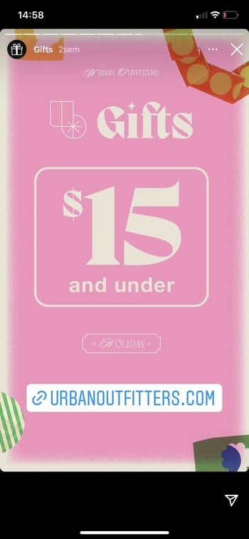 Exemple de story instagram offre special Urbanoutfitters