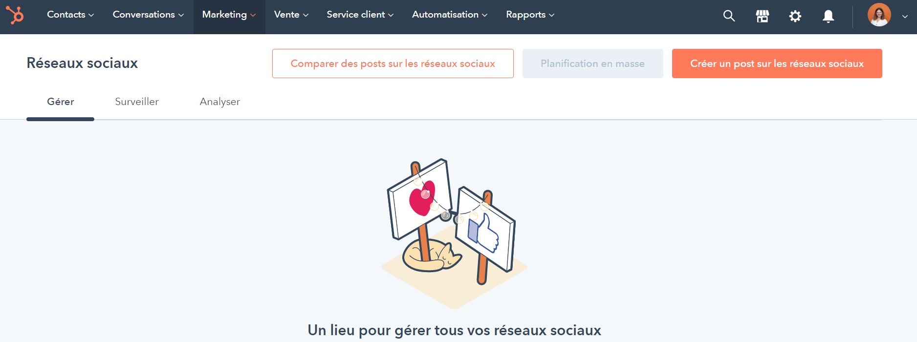 programmer publication réseaux sociaux dans HubSpot