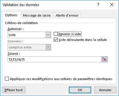 validation des données dans excel