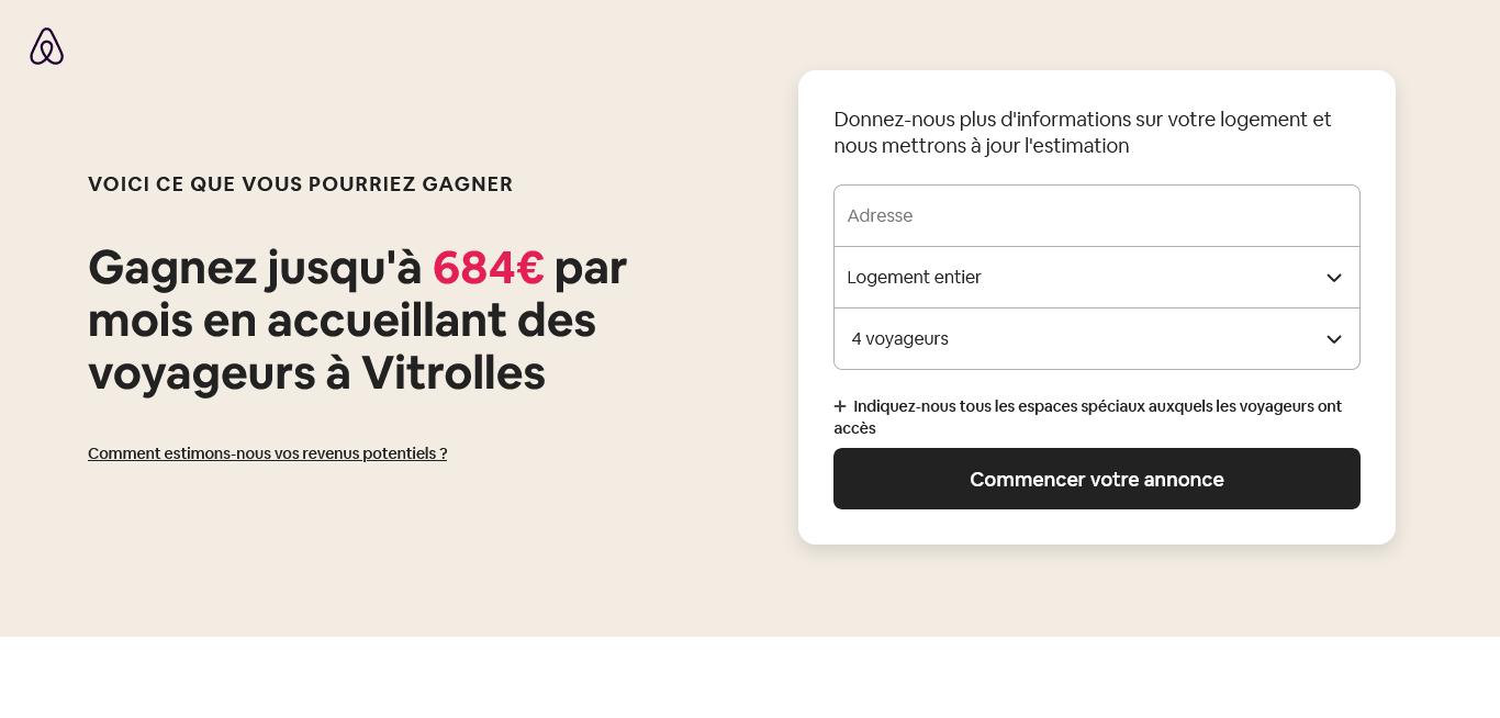 Exemple de landing page - Airbnb