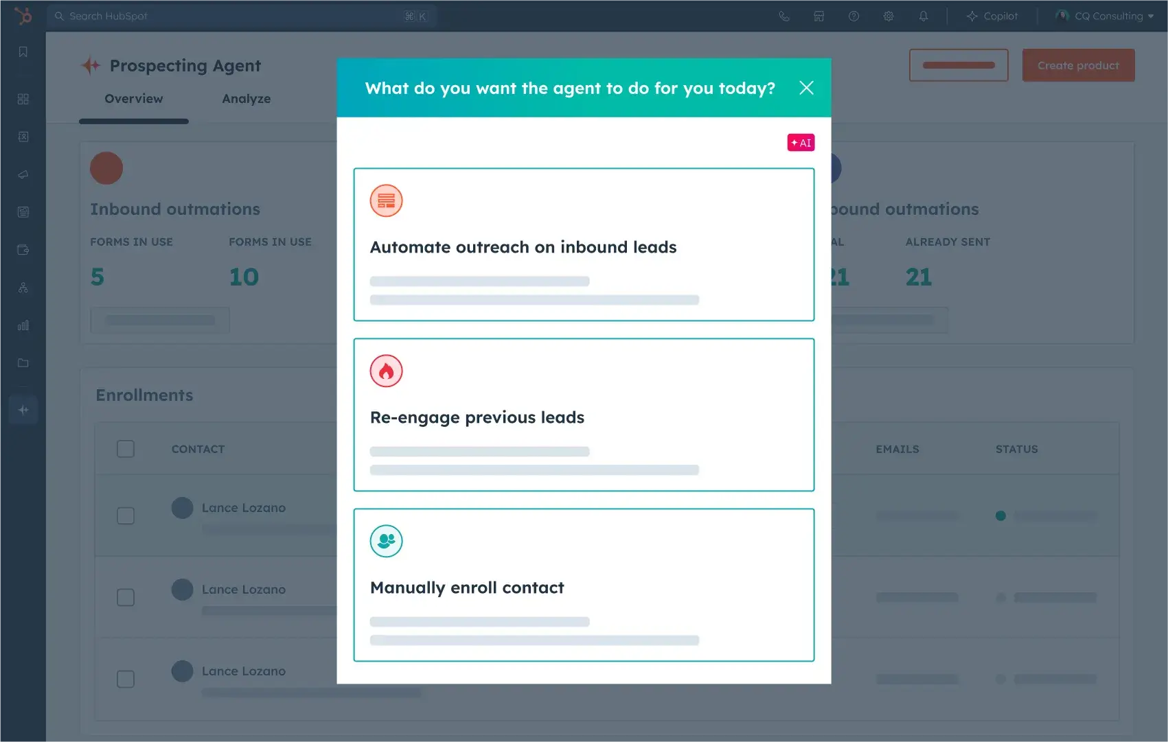 HubSpot propose une gamme de fonctionnalités CRM optimisées par l'IA.