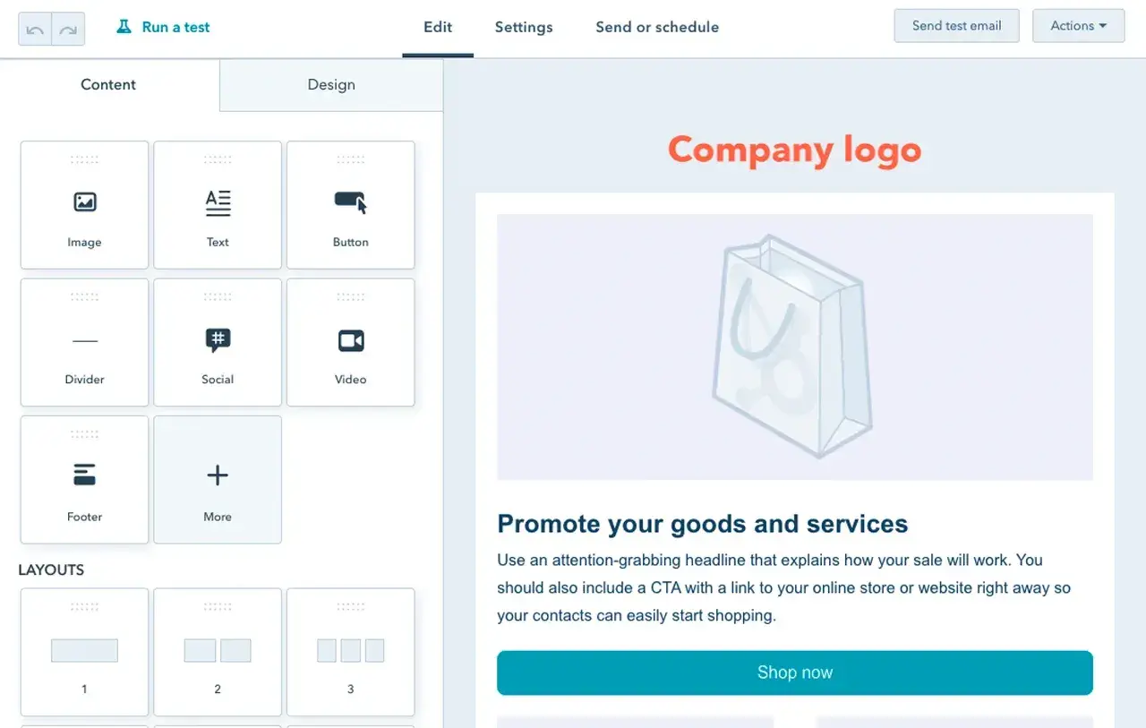 Interface d'e-mail marketing de HubSpot pour les cabinets de conseil