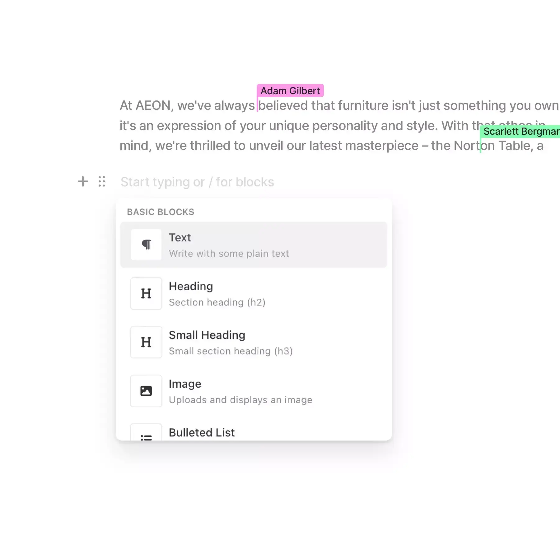 Interface d'e-mail marketing d'Audienceful pour les cabinets de conseil&nbsp;; menu déroulant pour le texte, les titres, les sous-titres, etc.