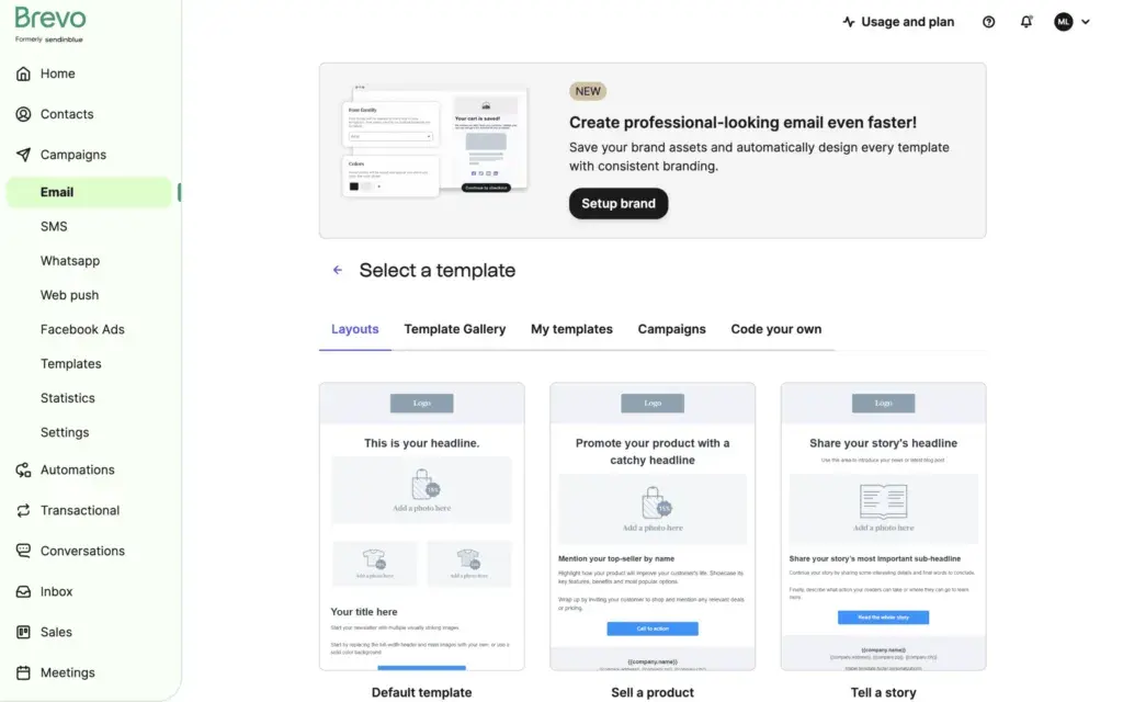 Interface d'e-mail marketing de Brevo pour les cabinets de conseil