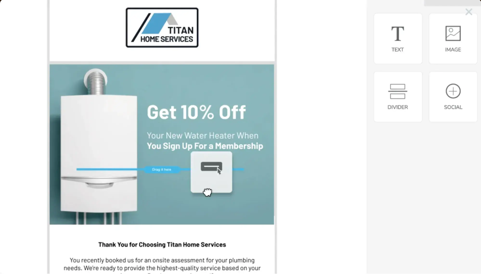 éditeur d'e-mails de ServiceTitan&nbsp;; e-mail marketing pour les entreprises de CVC