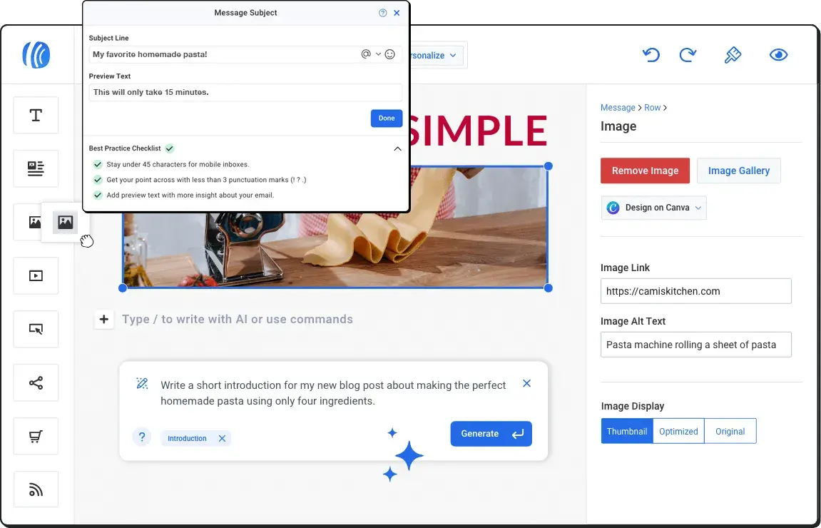 capture d'écran montrant l'éditeur d'AWeber pour l'e-mail marketing dentaire