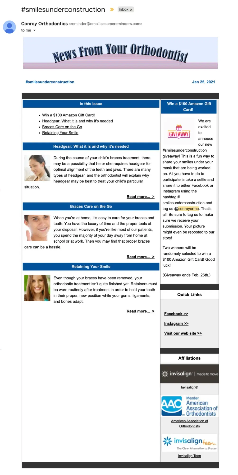 exemple de newsletter par e-mail marketing pour dentiste