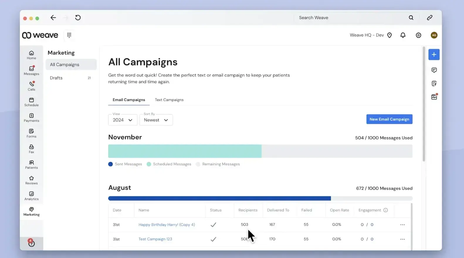 e-mail marketing pour le secteur de la santé&nbsp;: Weave