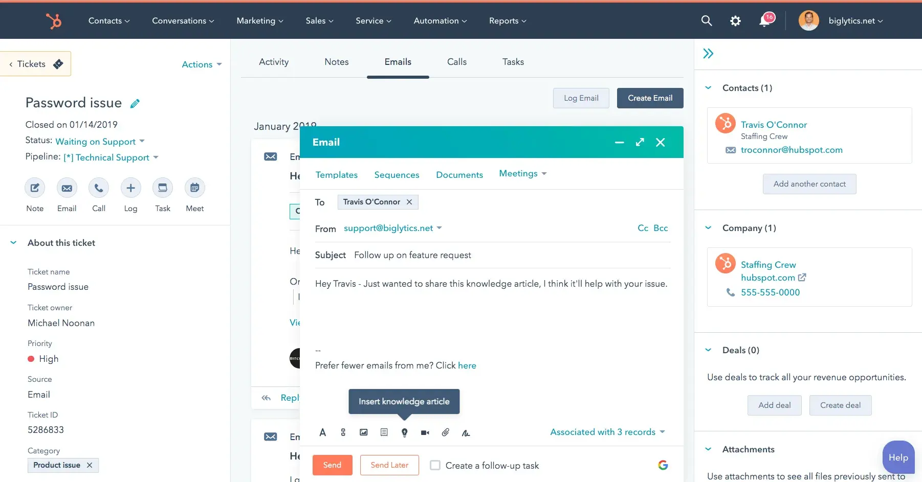 une capture d'écran de l'interface utilisateur du logiciel d'e-mail marketing de HubSpot