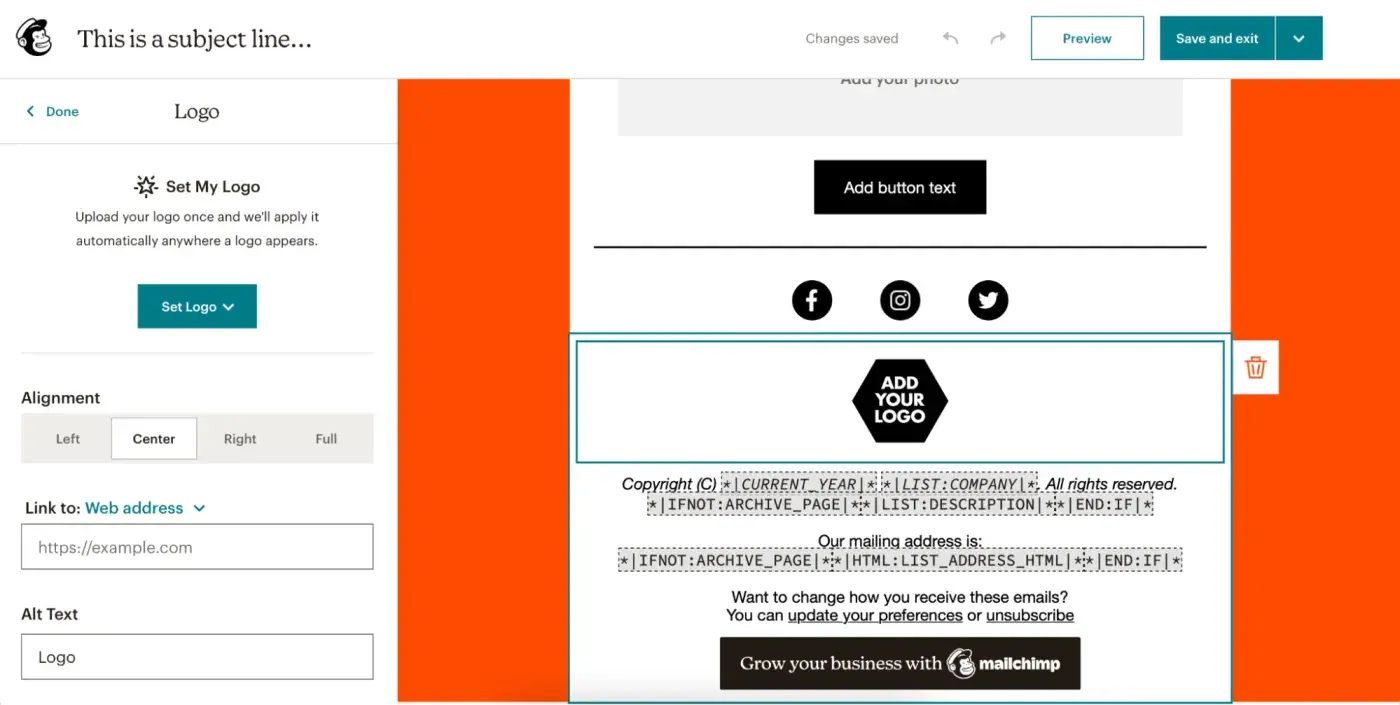 une capture d'écran de l'interface utilisateur du logiciel d'e-mail marketing de Mailchimp