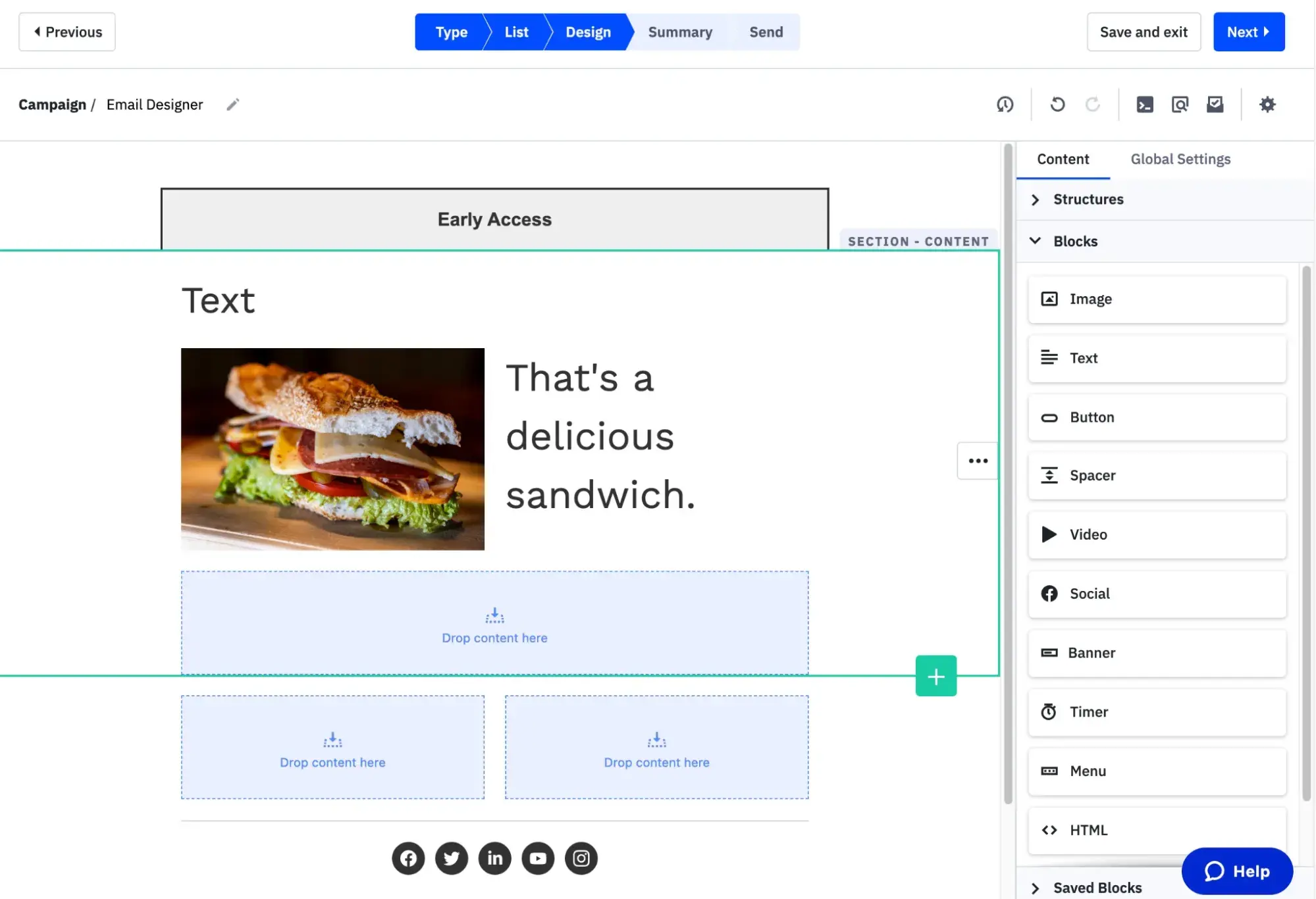 une capture d'écran de l'interface utilisateur de l'e-mail marketing d'ActiveCampaign pour l'événementiel