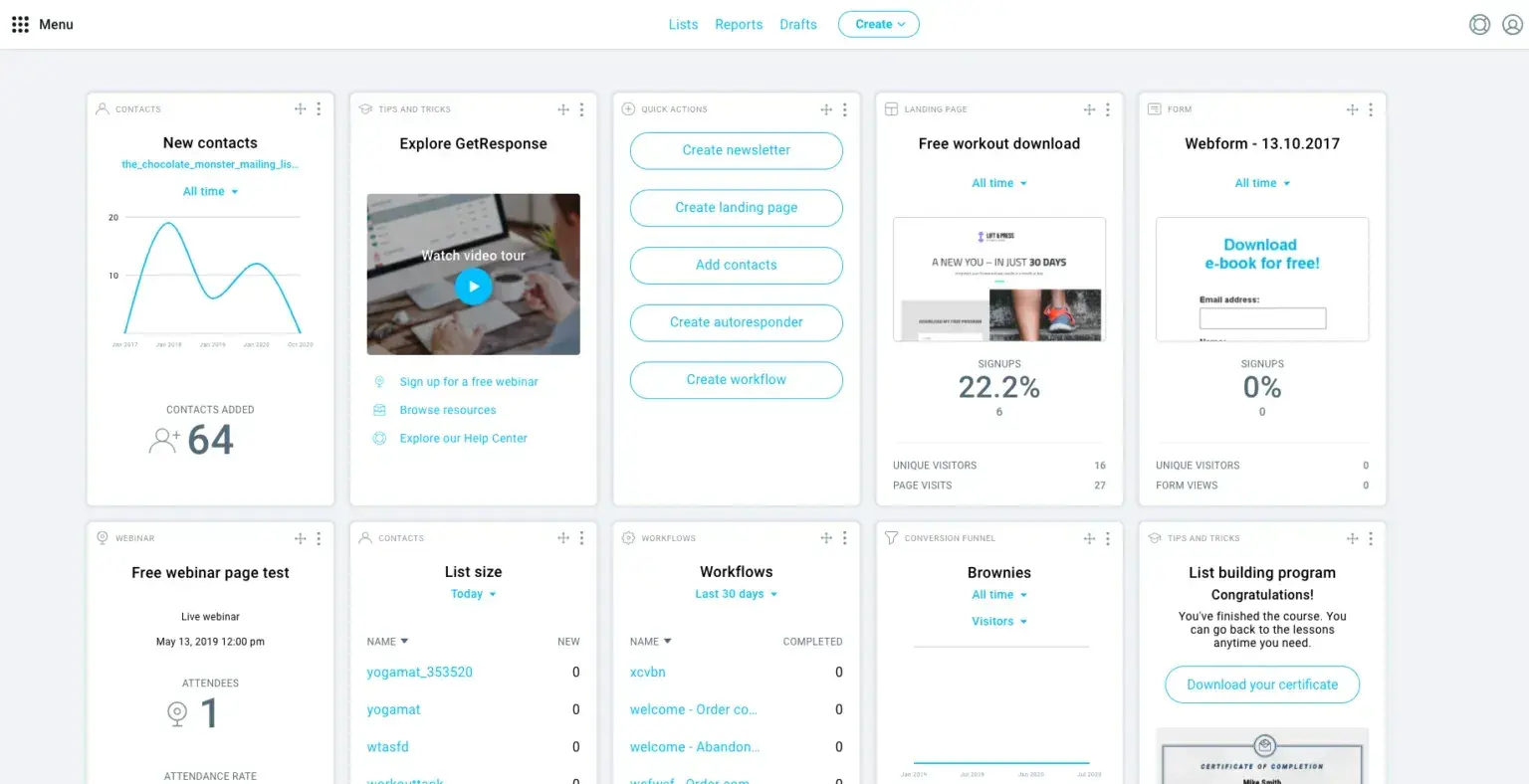 une capture d'écran de l'interface utilisateur de l'e-mail marketing de GetResponse pour l'événementiel